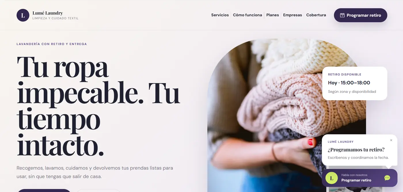 Demo de página web para lavandería y cuidado de prendas